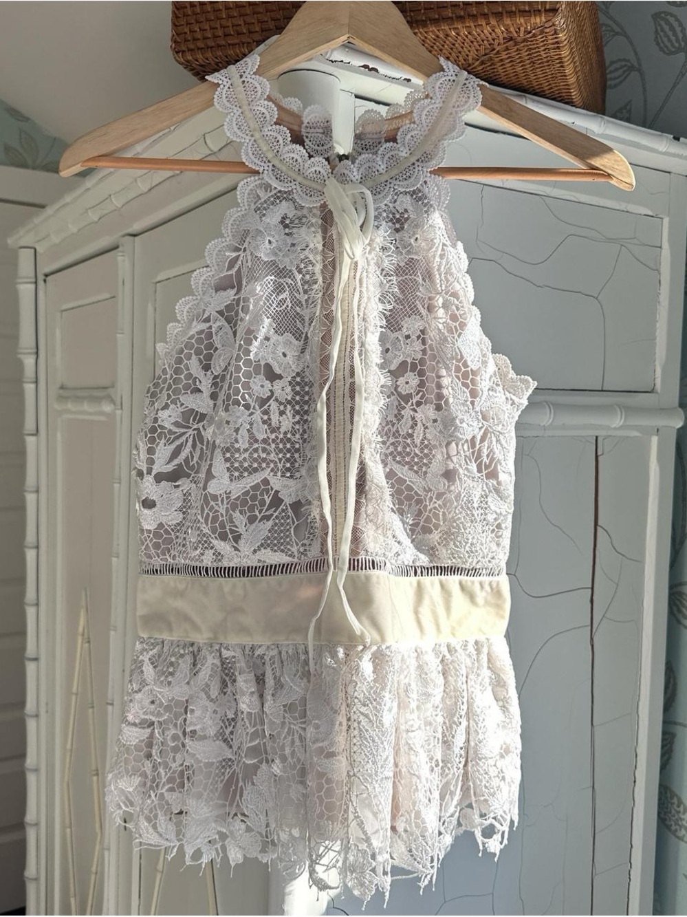 Marchesa Notte Lace-Trim Camisole in Tan and Ivory